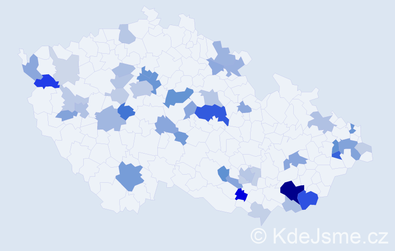 Příjmení: 'Klauda', počet výskytů 121 v celé ČR