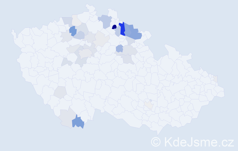Příjmení: 'Udatný', počet výskytů 98 v celé ČR
