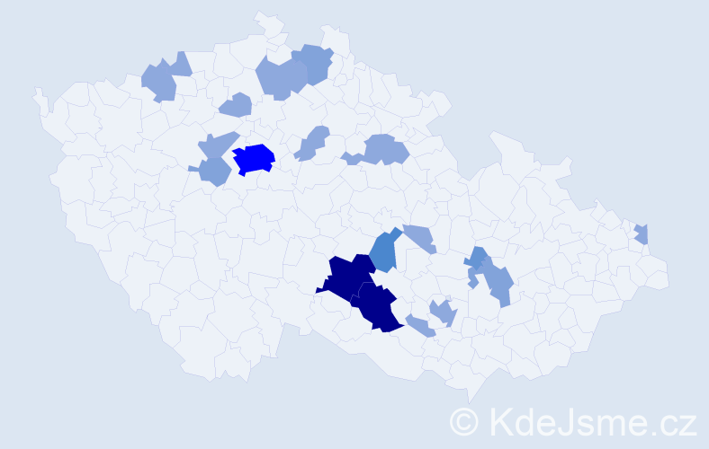 Příjmení: 'Kaut', počet výskytů 46 v celé ČR