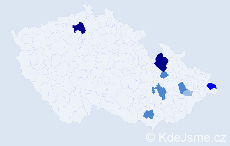 Příjmení: 'Kacar', počet výskytů 20 v celé ČR