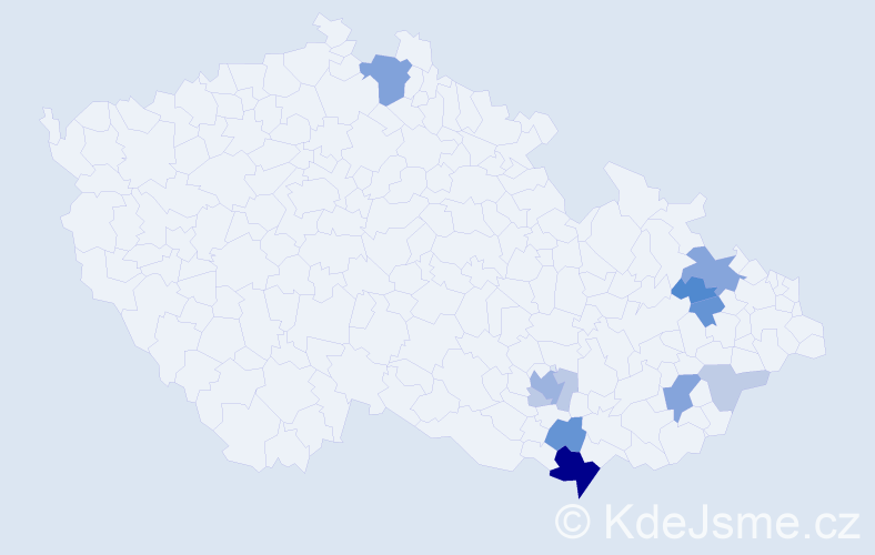Příjmení: 'Bradávková', počet výskytů 31 v celé ČR