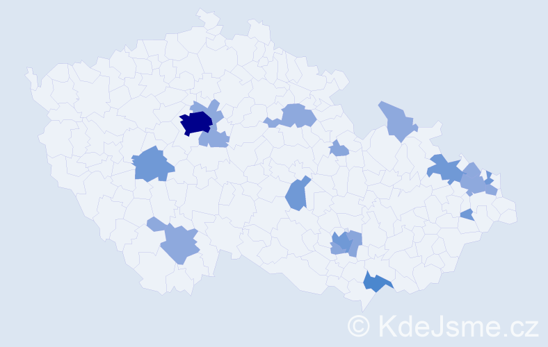 Příjmení: 'Kántor', počet výskytů 44 v celé ČR