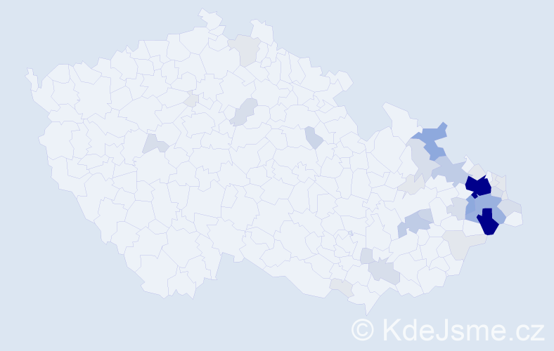 Příjmení: 'Pavlisková', počet výskytů 149 v celé ČR