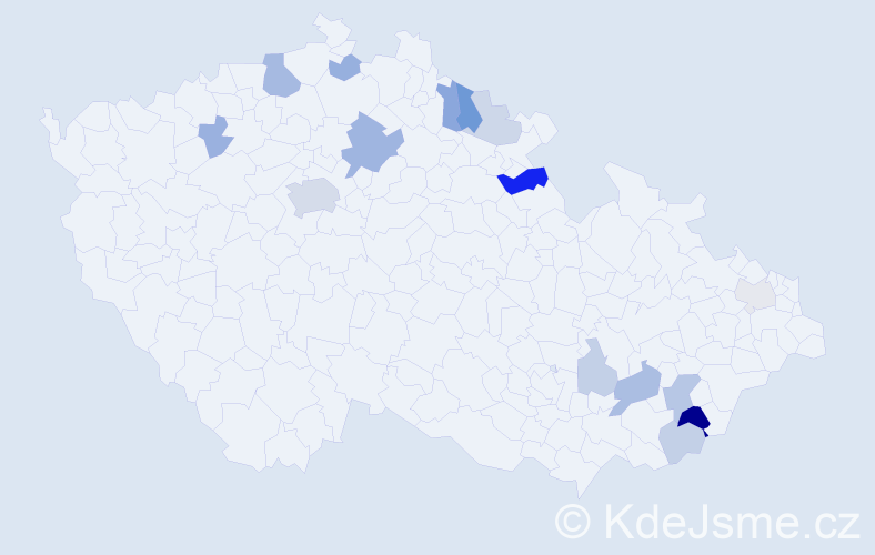 Příjmení: 'Domorád', počet výskytů 34 v celé ČR