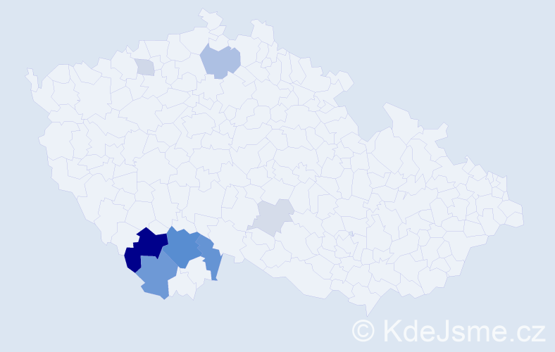 Příjmení: 'Rožboud', počet výskytů 26 v celé ČR