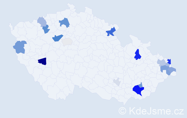 Příjmení: 'Kovaľ', počet výskytů 32 v celé ČR