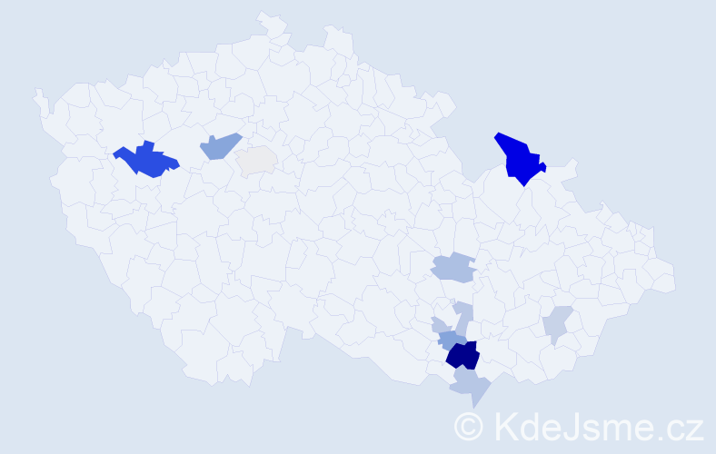 Příjmení: 'Novotňák', počet výskytů 21 v celé ČR