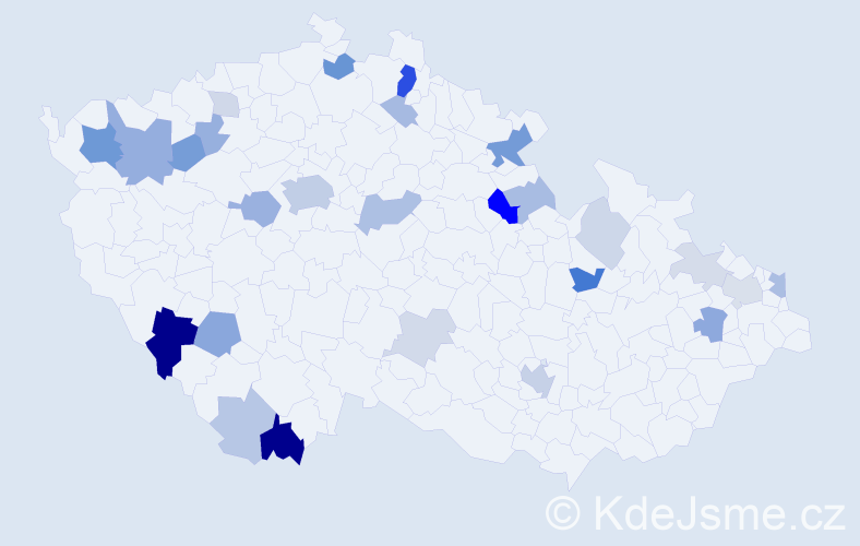 Příjmení: 'Pfeiffer', počet výskytů 74 v celé ČR