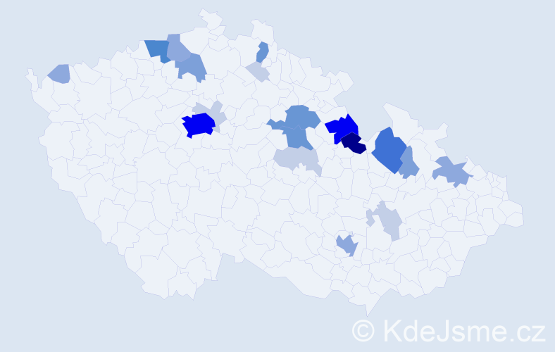 Příjmení: 'Durchánek', počet výskytů 70 v celé ČR