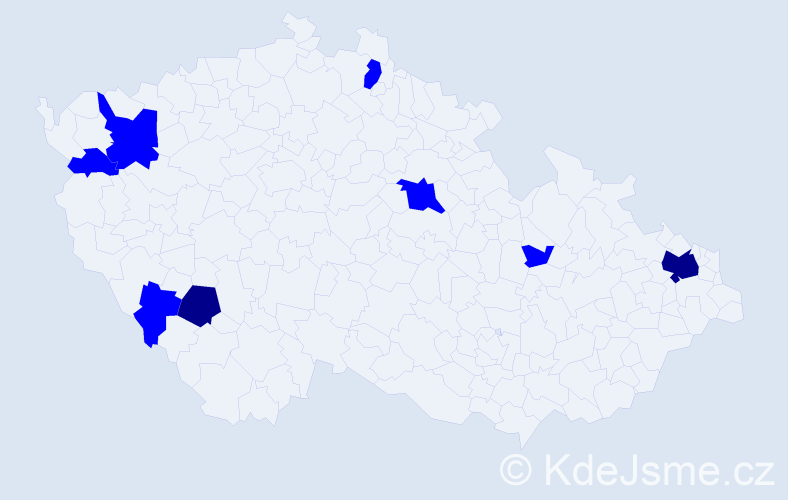 Příjmení: 'Kavec', počet výskytů 10 v celé ČR