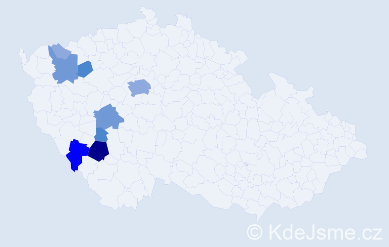 Příjmení: 'Kazák', počet výskytů 22 v celé ČR