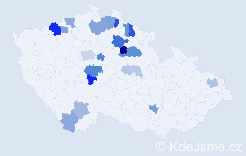 Příjmení: 'Klepl', počet výskytů 58 v celé ČR