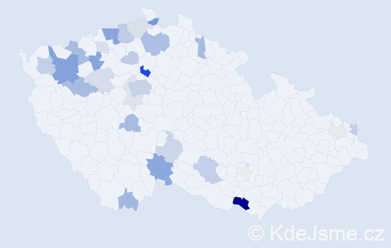 Příjmení: 'Košlerová', počet výskytů 74 v celé ČR