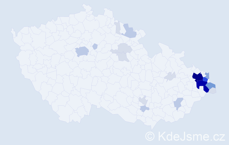 Příjmení: 'Kičmer', počet výskytů 75 v celé ČR