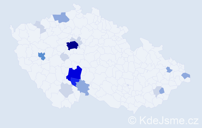 Příjmení: 'Kluzák', počet výskytů 60 v celé ČR