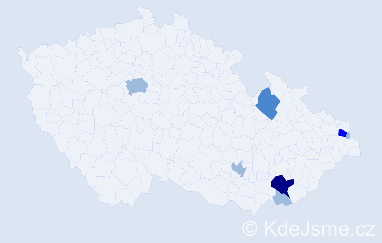 Příjmení: 'Čellár', počet výskytů 13 v celé ČR