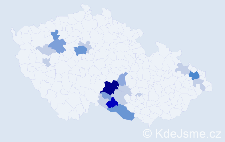 Příjmení: 'Cvaková', počet výskytů 55 v celé ČR