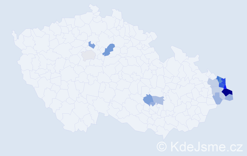 Příjmení: 'Malysz', počet výskytů 74 v celé ČR