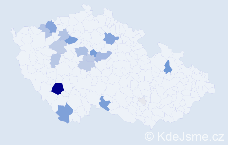 Příjmení: 'Purkrábek', počet výskytů 45 v celé ČR