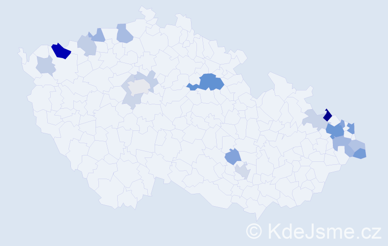 Příjmení: 'Capek', počet výskytů 44 v celé ČR