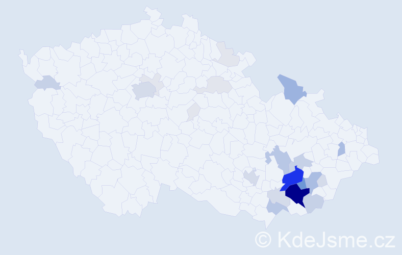 Příjmení: 'Rozsypálek', počet výskytů 116 v celé ČR