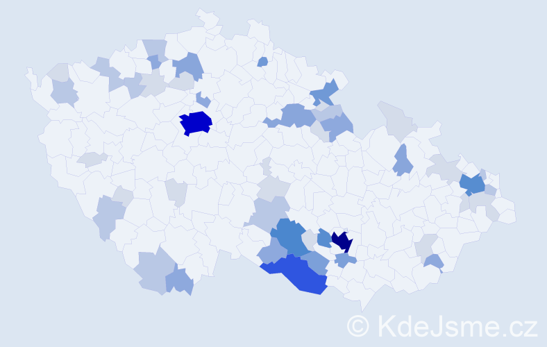 Příjmení: 'Kudera', počet výskytů 157 v celé ČR