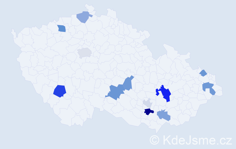Příjmení: 'Krčal', počet výskytů 21 v celé ČR