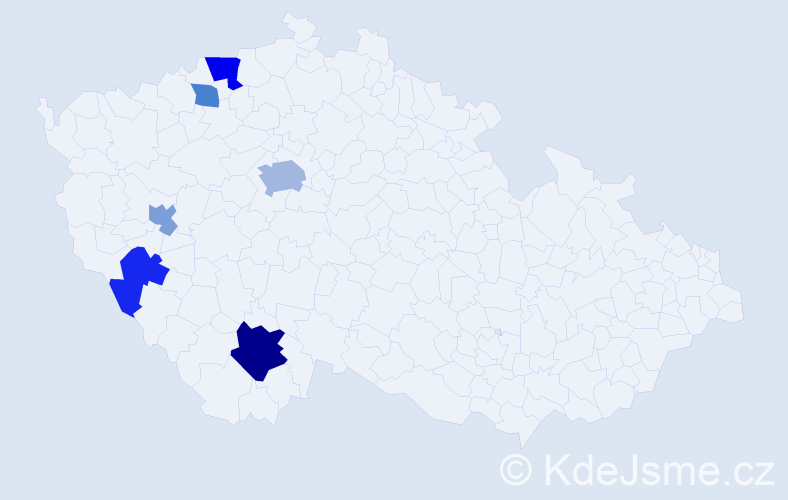 Příjmení: 'Pinlová', počet výskytů 11 v celé ČR