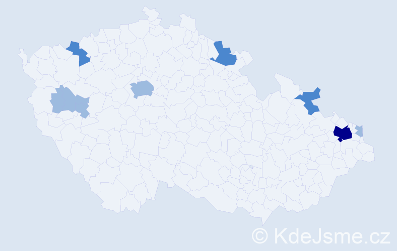 Příjmení: 'Mečár', počet výskytů 15 v celé ČR
