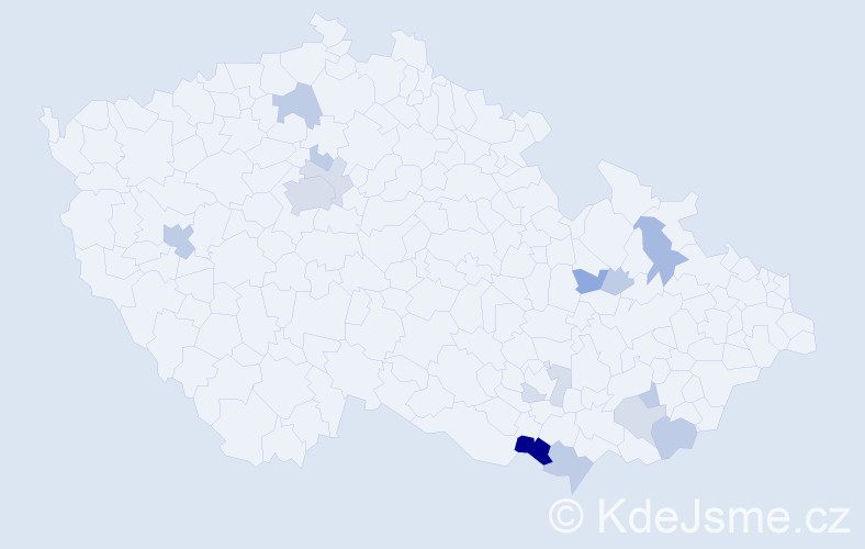 Příjmení: 'Štyksová', počet výskytů 45 v celé ČR