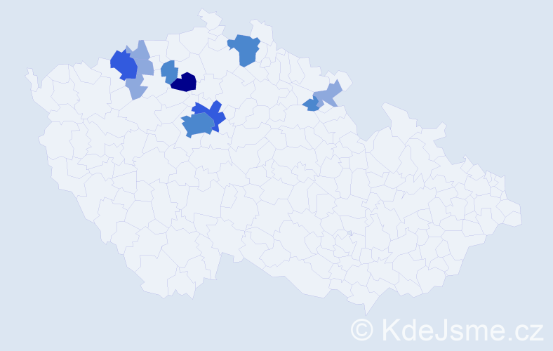 Příjmení: 'Káně', počet výskytů 23 v celé ČR