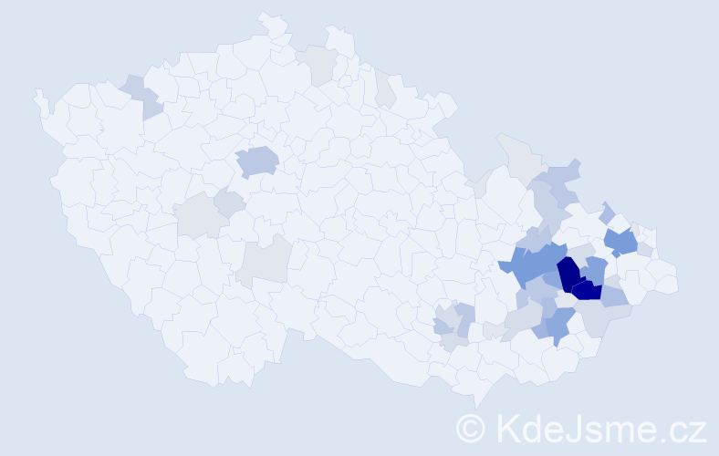 Příjmení: 'Kubeša', počet výskytů 190 v celé ČR