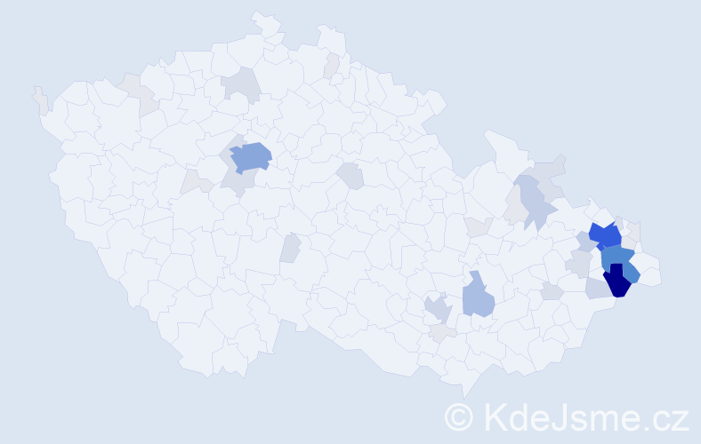 Příjmení: 'Kubačáková', počet výskytů 141 v celé ČR