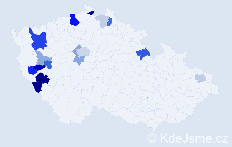Příjmení: 'Hostaš', počet výskytů 45 v celé ČR