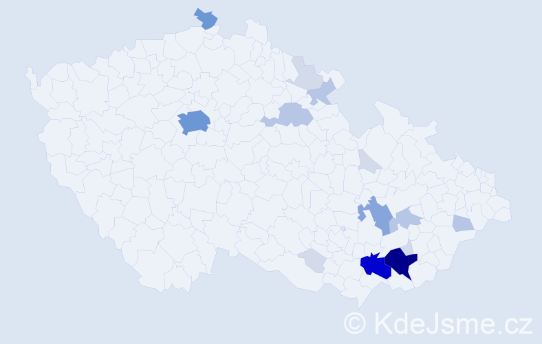 Příjmení: 'Pokorák', počet výskytů 60 v celé ČR