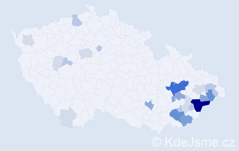 Příjmení: 'Čaník', počet výskytů 77 v celé ČR
