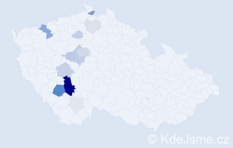 Příjmení: 'Čuřínová', počet výskytů 53 v celé ČR
