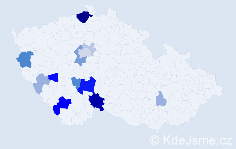 Příjmení: 'Šetelík', počet výskytů 37 v celé ČR