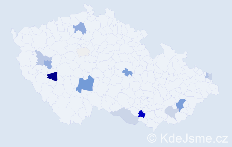 Příjmení: 'Mášek', počet výskytů 25 v celé ČR