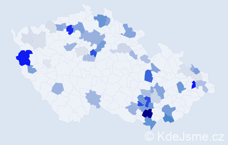 Příjmení: 'Valná', počet výskytů 174 v celé ČR