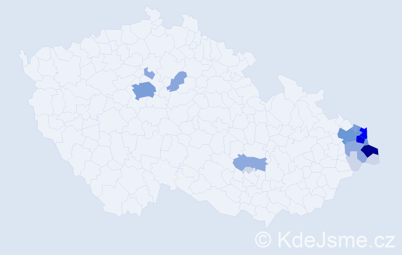 Příjmení: 'Malysz', počet výskytů 74 v celé ČR