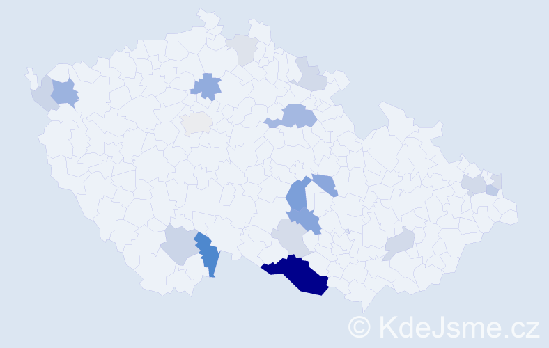 Příjmení: 'Kazdera', počet výskytů 52 v celé ČR