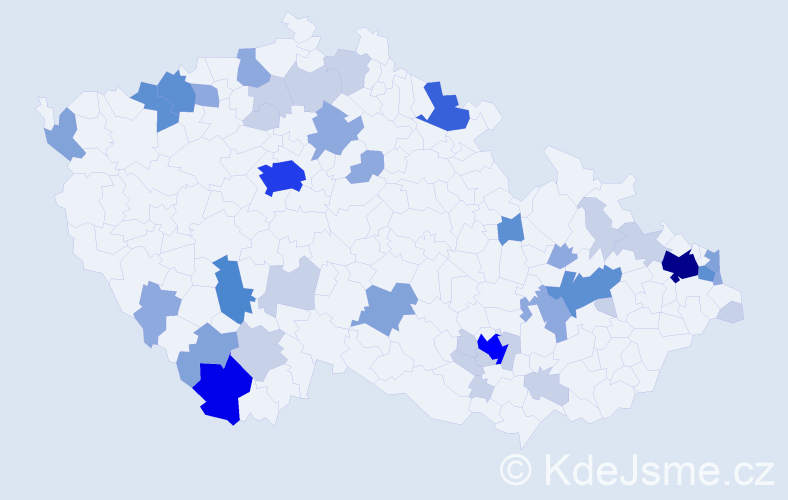 Příjmení: 'Bako', počet výskytů 120 v celé ČR