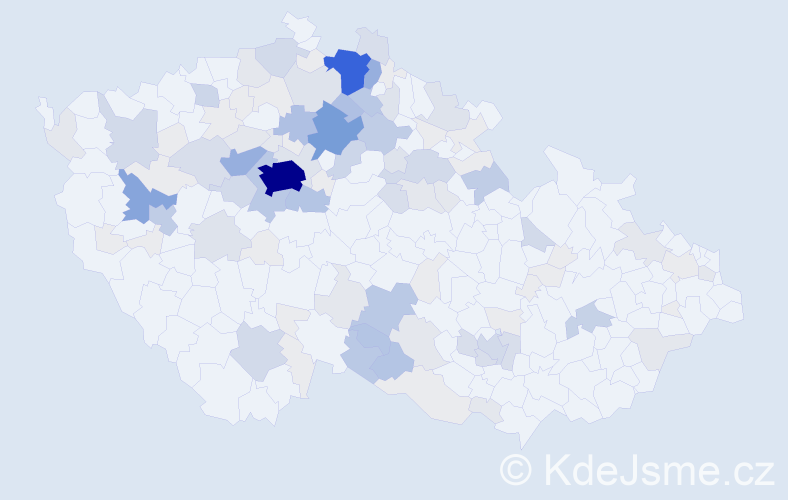 Příjmení: 'Pelant', počet výskytů 458 v celé ČR