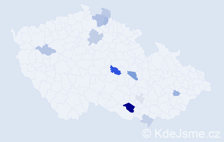 Příjmení: 'Valecký', počet výskytů 34 v celé ČR