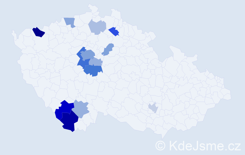 Příjmení: 'Bažilová', počet výskytů 46 v celé ČR