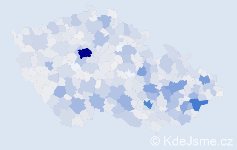 Příjmení: 'Kovář', počet výskytů 7029 v celé ČR