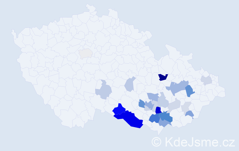 Příjmení: 'Vytopilová', počet výskytů 71 v celé ČR