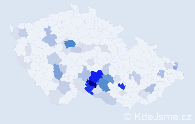 Příjmení: 'Vejmělek', počet výskytů 160 v celé ČR