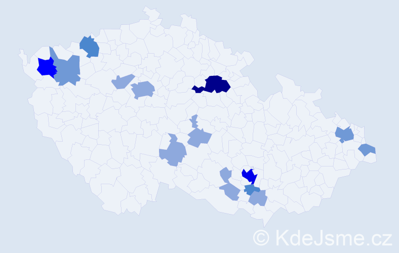 Příjmení: 'Moder', počet výskytů 34 v celé ČR